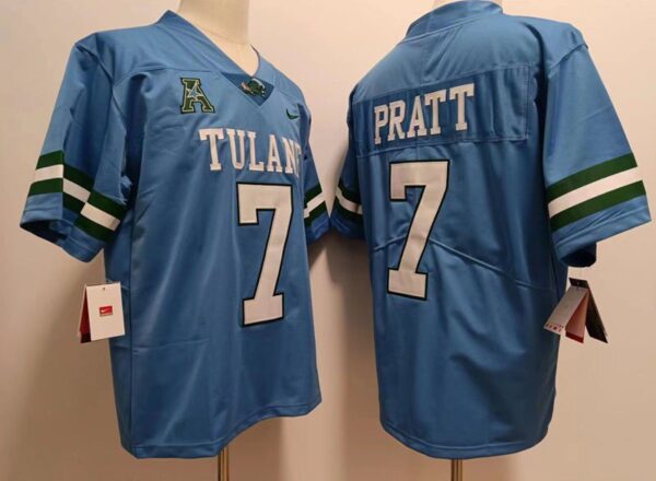 Tulane Green Wave 7 Michael Pratt Blue Men Jersey