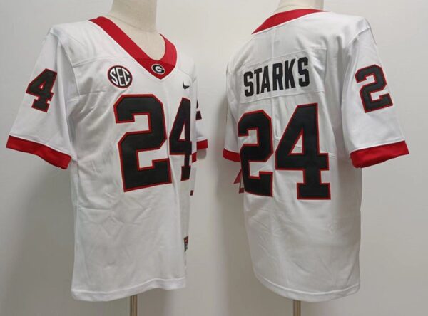 Georgia Bulldogs 24 Malaki Starks White College Men Jersey