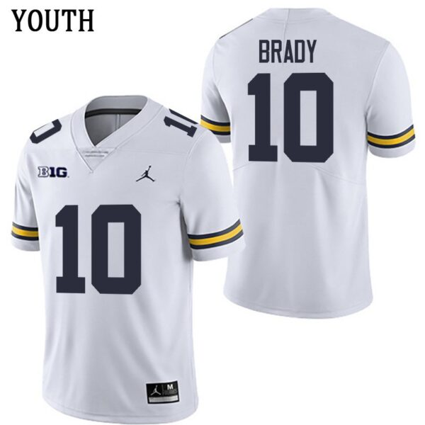 Michigan Wolverines 10 Tom Brady White Stitched Youth Jersey