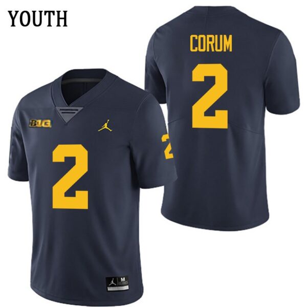 Michigan Wolverines 2 Blake Corum Navy Stitched Youth Jersey