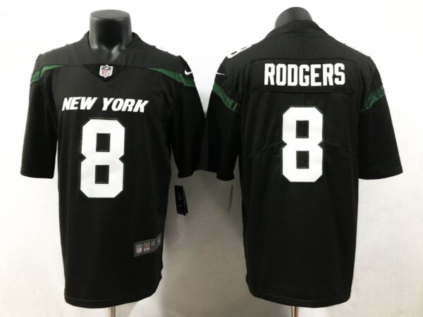 Jets 8 Aaron Rodgers Black Stitched Men Jersey