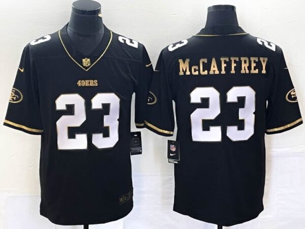 49ers 23 Christian McCaffrey Black Gold Stitched Men Jersey