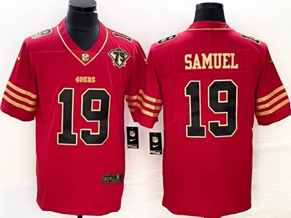 49ers 19 Deebo Samuel Red Gold Stitched Men Jersey