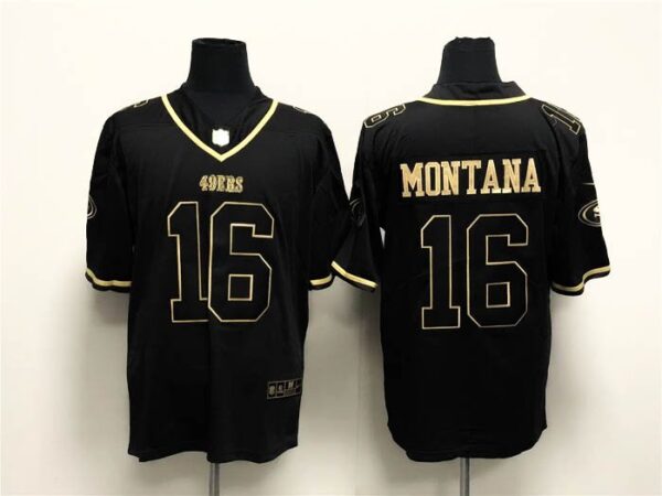 49ers 16 Joe Montana Black Gold Stitched Men Jersey