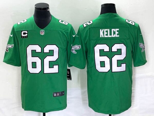 Eagles 62 Jason Kelce Green Stitched Men Jersey with C Patch