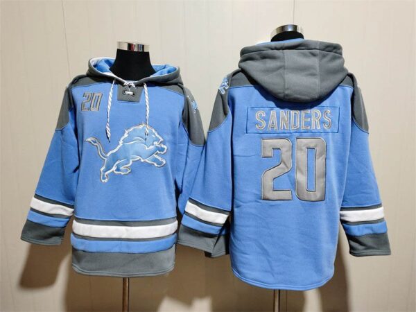 Lions 20 Barry Sanders Blue Hoodie Sweatshirt