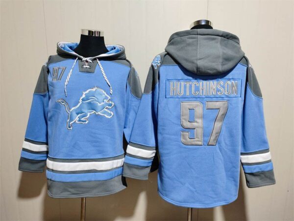 Lions 97 Aidan Hutchinson Blue Hoodie Sweatshirt