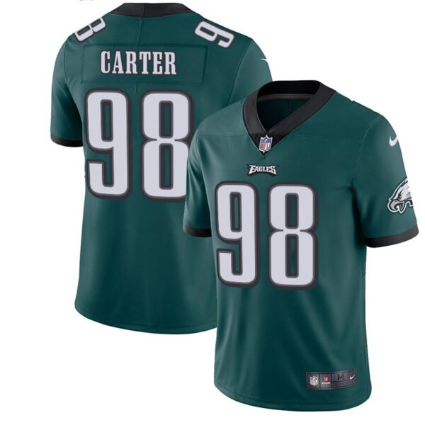 Men's Eagles 98 Jalen Carter Midnight Green Stitched Limited Jersey