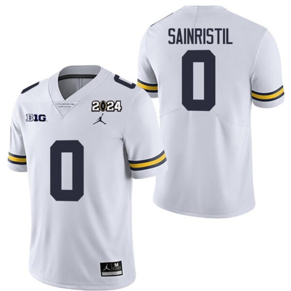 Michigan Wolverines 0 Mike Sainristil White 2024 College Championship Men Jersey