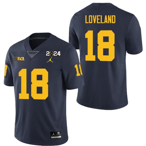 Michigan Wolverines 18 Colston Loveland Navy 2024 College Championship Men Jersey