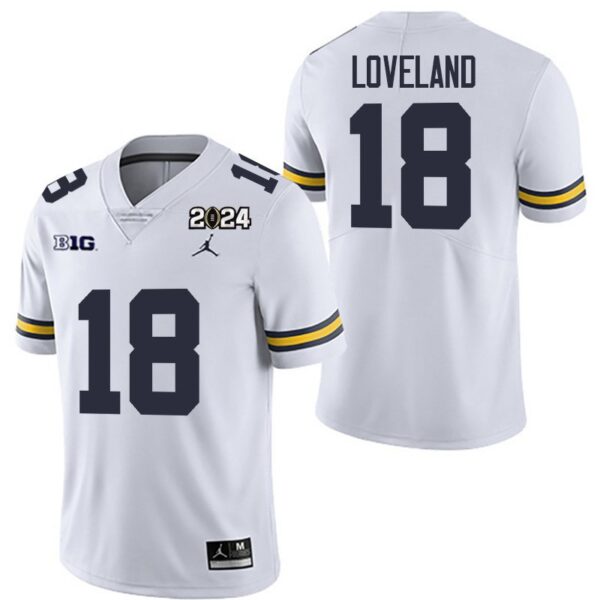 Michigan Wolverines 18 Colston Loveland White 2024 College Championship Men Jersey