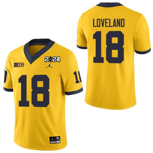 Michigan Wolverines 18 Colston Loveland Yellow 2024 College Championship Men Jersey