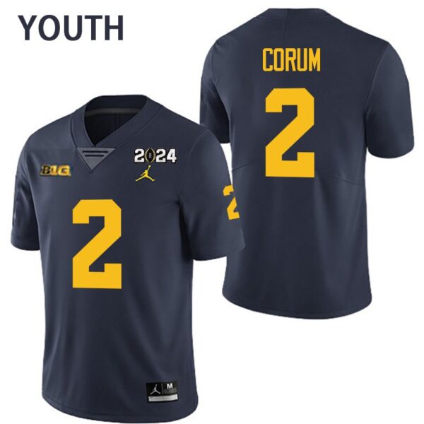 Michigan Wolverines 2 Blake Corum Navy 2024 College Championship Youth Jersey