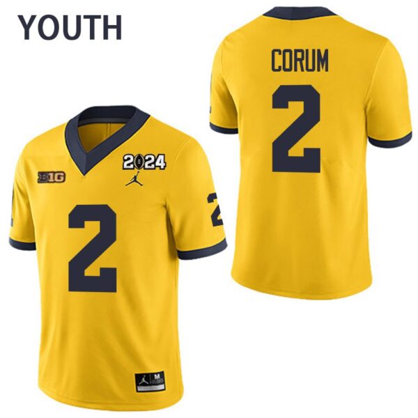 Michigan Wolverines 2 Blake Corum Yellow 2024 College Championship Youth Jersey