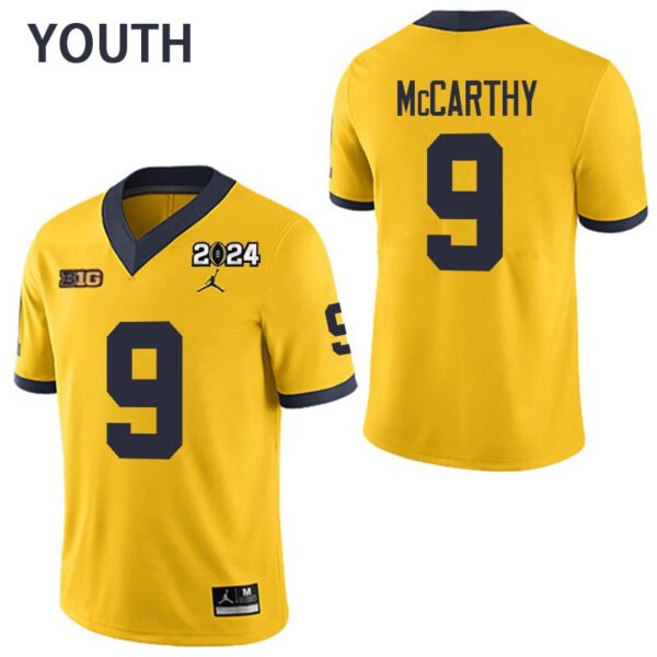 Michigan Wolverines 9 J.J. McCarthy Yellow 2024 College Championship Youth Jersey