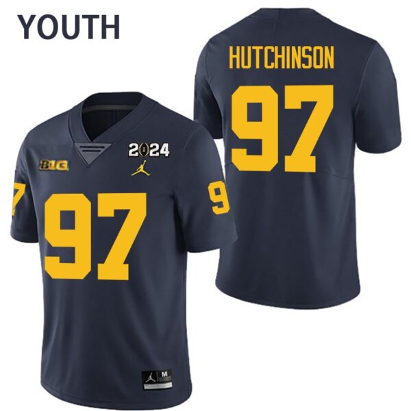 Michigan Wolverines 97 Aidan Hutchinson Navy 2024 College Championship Youth Jersey