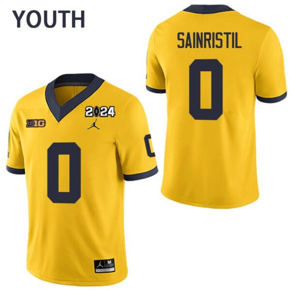 Michigan Wolverines 0 Mike Sainristil Yellow 2024 College Championship Youth Jersey