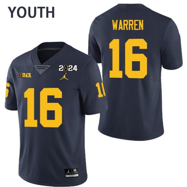 Michigan Wolverines 16 Davis Warren Navy 2024 College Championship Youth Jersey