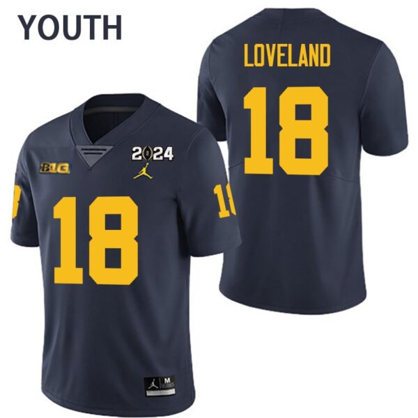 Michigan Wolverines 18 Colston Loveland Navy 2024 College Championship Youth Jersey