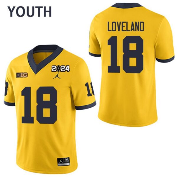 Michigan Wolverines 18 Colston Loveland Yellow 2024 College Championship Youth Jersey