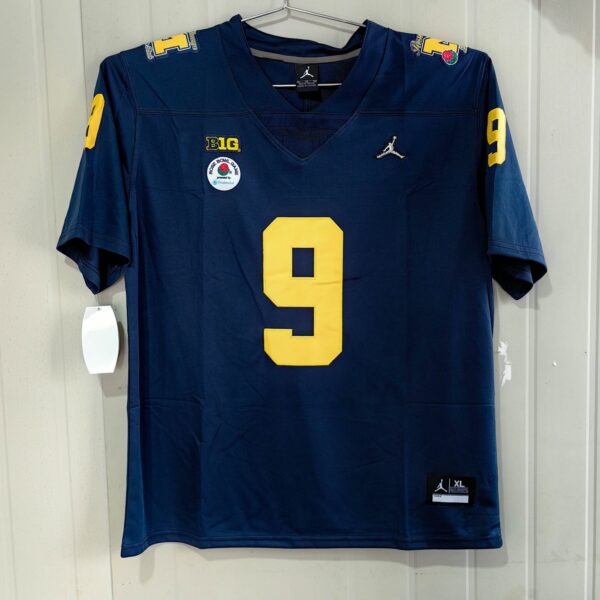 Michigan Wolverines 9 J.J. McCarthy Navy Big Ten Champs Rose Bowl Jersey