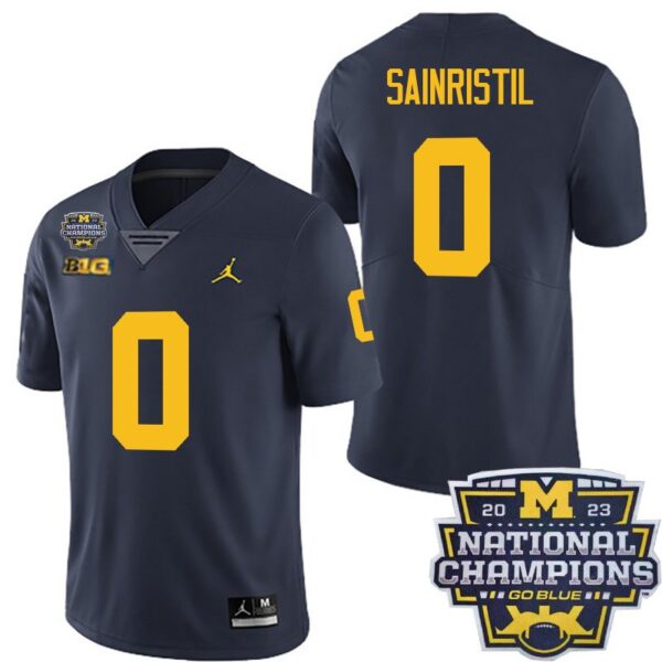 Michigan Wolverines 0 Mike Sainristil Navy National Champions Youth Stitched Jersey