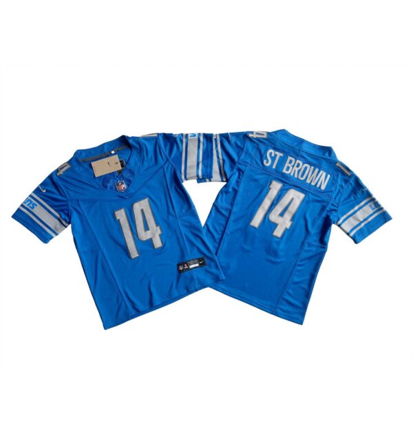 Youth Detroit Lions 14# Amon-Ra St. Brown Vapor F.U.S.E. Stitched Jersey