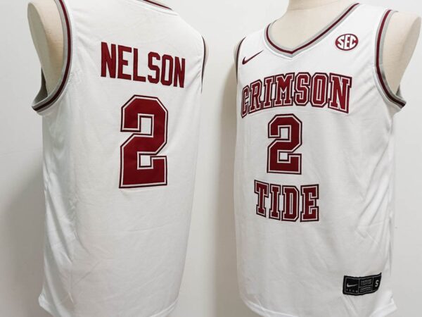 Alabama Crimson Tide #2 Grant Nelson Basketball White Throwback 2024 Stitched Jersey