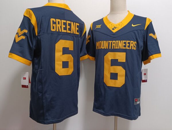 West Virginia Mountaineers #6 Garrett Greene Navy 2024 Stitched Jersey