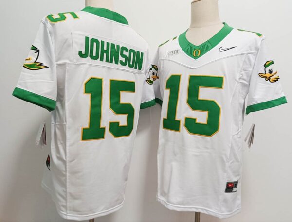 Men's Oregon Ducks #15 Tez Johnson White Reverse Stitched Jersey