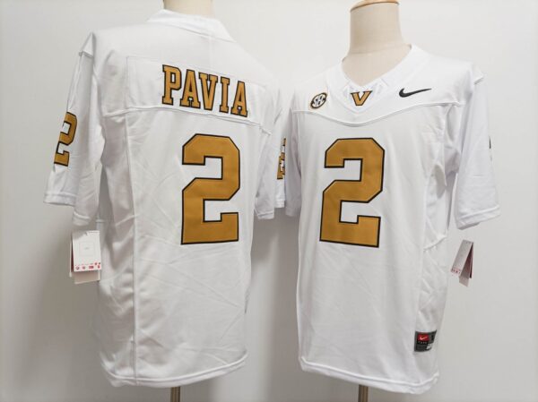 Men's Vanderbilt Commodores #2 Diego Pavia White Gold Stitched Jersey