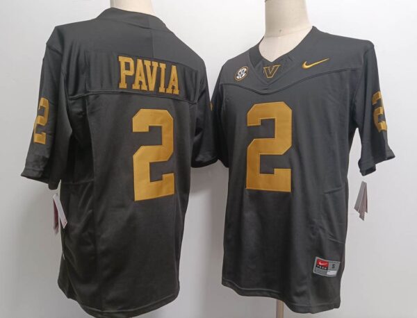 Men's Vanderbilt Commodores #2 Diego Pavia Black and Gold Stitched Jersey