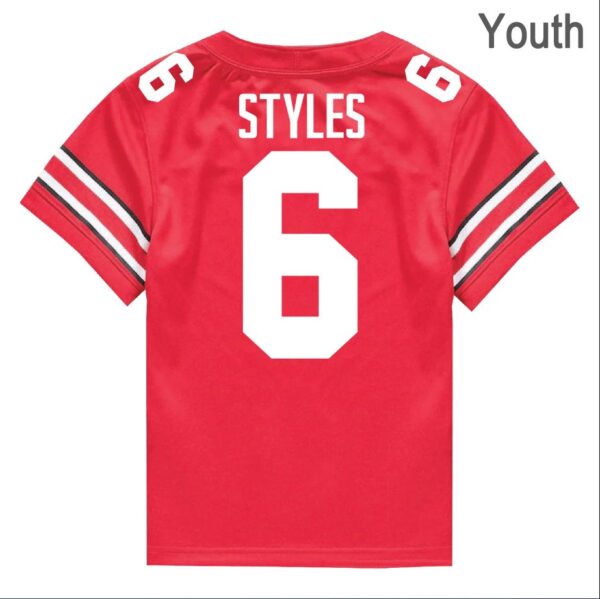 Ohio State Buckeyes #6 Sonny Styles Red Stitched Youth Jersey - Image 2