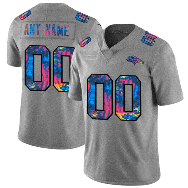 Custom D.Broncos Multi-Color 2020 Crucial Catch Vapor Untouchable Limited Jersey Greyheather Stitched Jersey  American Football Jerseys