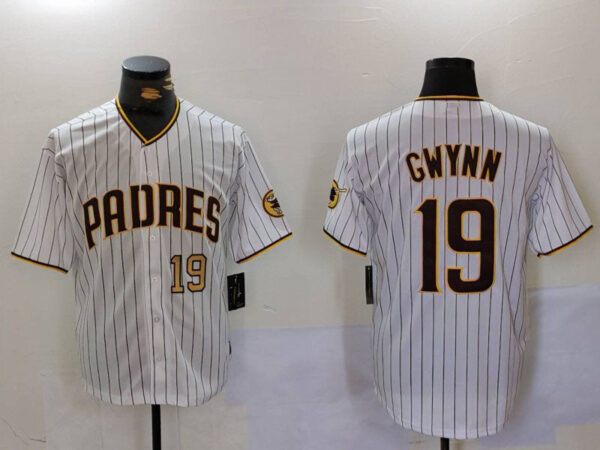 San Diego Padres #19 Tony Gwynn White Team Logo Stitched Cool Base Baseball Jersey