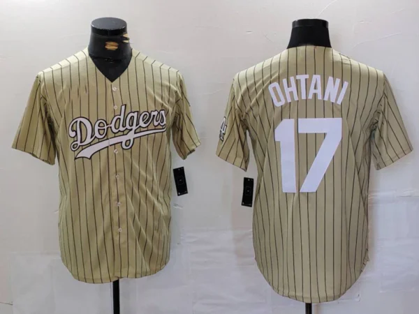 Los Angeles Dodgers #17 Shohei Ohtani Cream Pinstripe Cool Base Stitched Baseball Jerseys