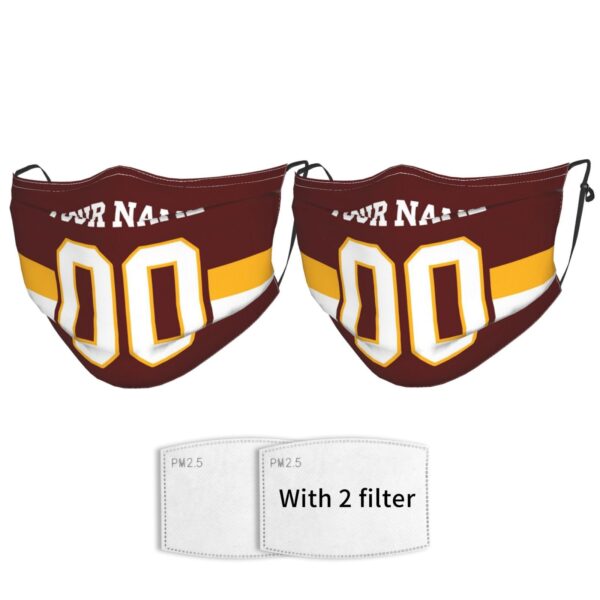 Custom W.Commanders Face Covering Football Team Decorative Adult Face Mask With Filters PM 2.5 Burgundy 2-Pack - Image 2