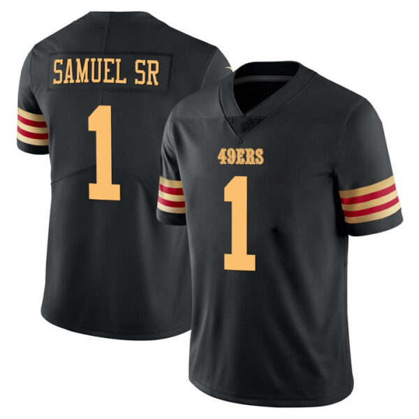 SF.49ers #1 Deebo Samuel Sr Black Gold Fashion Stitched American Football Personalize Birthday Gifts Vapor Limited Jersey