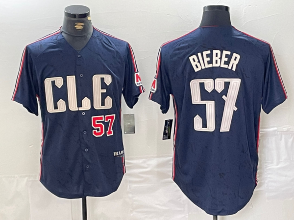 Cleveland Guardians #22 Shane Bieber Number Navy 2024 City Connect Limited Stitched Baseball Jerseys