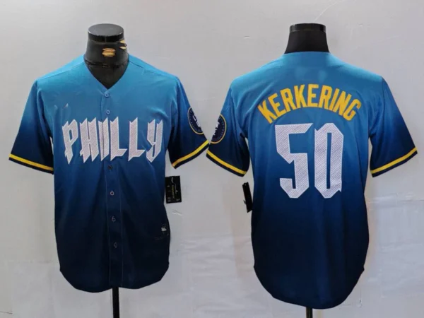 Philadelphia Phillies #50 Orion Kerkering Blue 2024 City Connect Limited Stitched Baseball Jersey