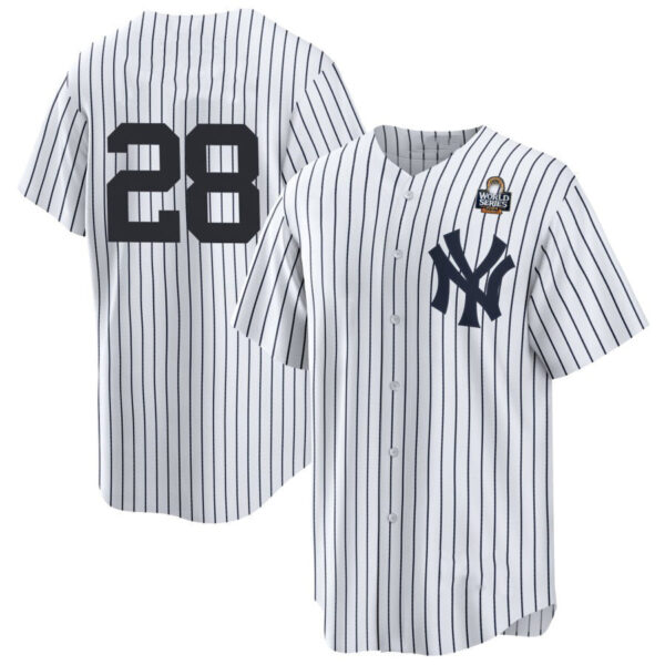 New York Yankees #28 Austin Wells White 2024 World Series Limited Stitched Baseball Jersey No Name