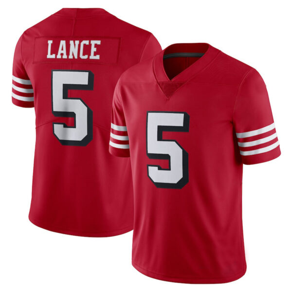SF.49ers  #5 Trey Lance New Red Black Stitched American Football Jerseys 2022 - Image 2