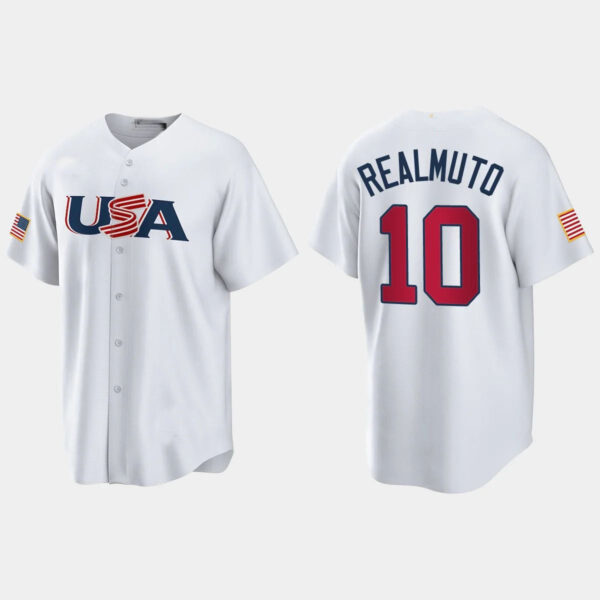 #10 J.T. REALMUTO PHILADELPHIA PHILLIES 2023 WORLD BASEBALL CLASSIC USA REPLICA JERSEY C WHITE Stitches Baseball Jerseys