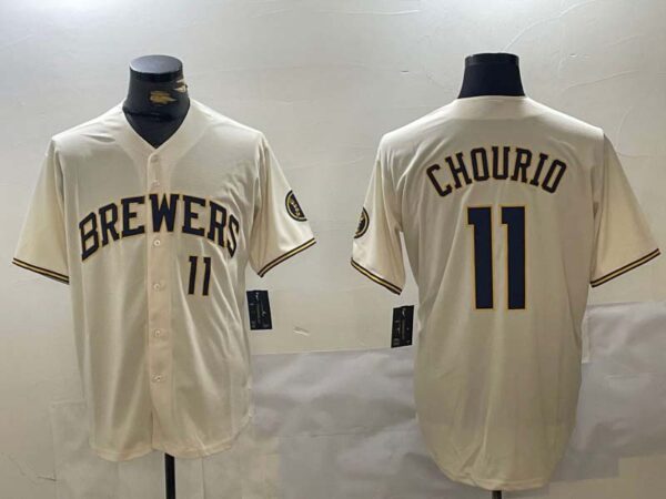 Milwaukee Brewers #11 Jackson Chourio Number Cream Stitched Cool Base Baseball Jerseys