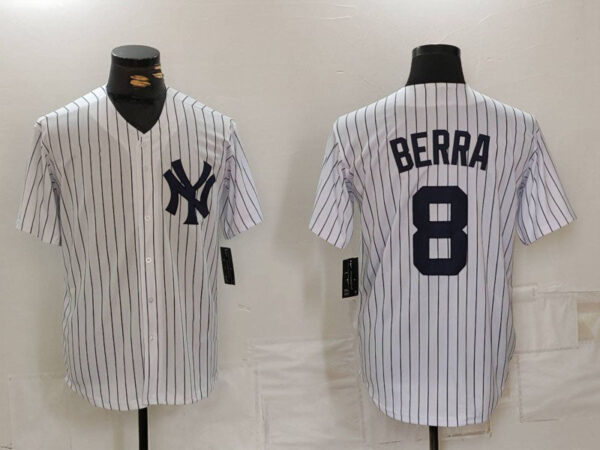 New York Yankees #8 Yogi Berra White Stitched Cool Base Throwback Baseball Jerseys