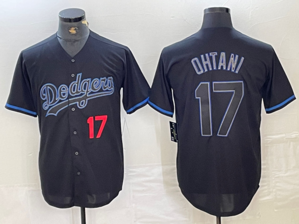 Los Angeles Dodgers #17 Shohei Ohtani Number Lights Out Black Fashion Stitched Cool Base Baseball Jersey