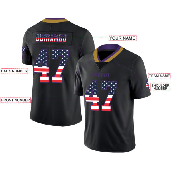 Custom B.Ravens Men's American Black USA Flag Fashion Vapor Limited Stitched Football Jerseys - Image 2