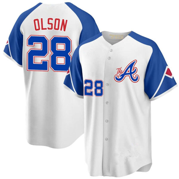 Atlanta Braves #28 Matt Olson White Cool Base Jersey Stitches Baseball Jerseys