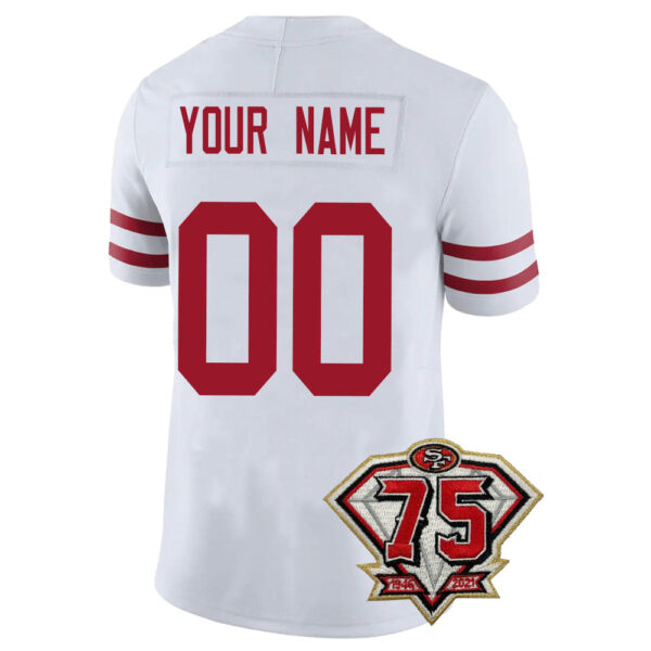 Custom SF.49ers Men's Kids Women's Football Jerseys Color Red Black And White With 75th Patch - Image 2