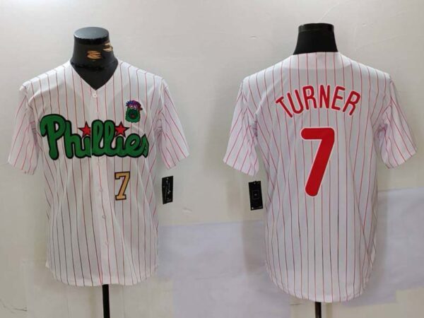 Philadelphia Phillies #7 Trea Turner White Green Cool Base Stitched Baseball Jersey